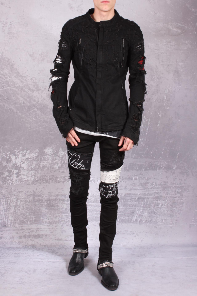 灯さ fagassent】high neck leather jacket